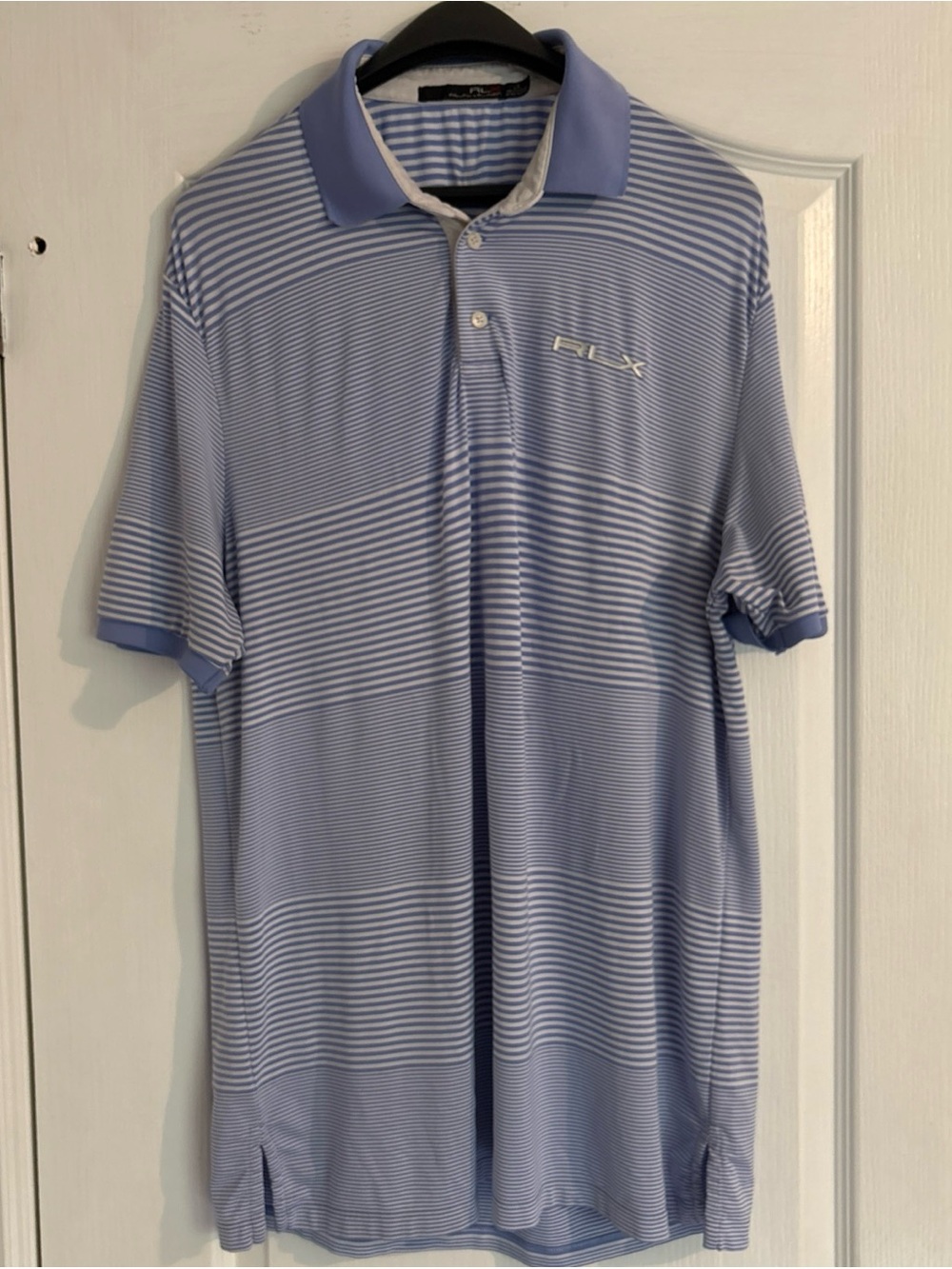 Ralph Lauren RLX Light Blue and White Striped Polo